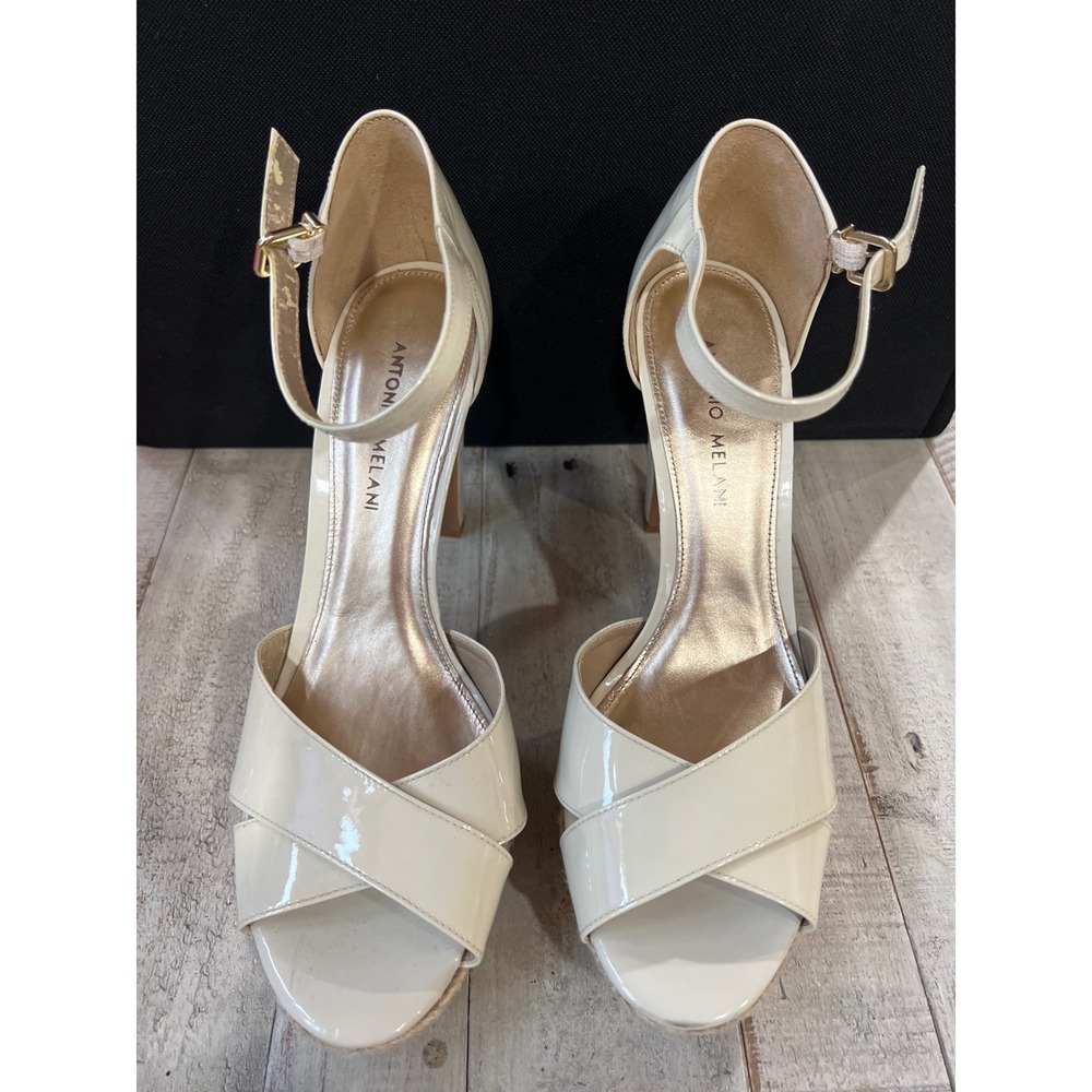 Antonio Melani Ivory Patent Leather Espadrille Platform Sandals Womens 9M Heels